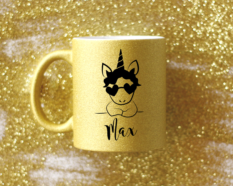 Mug à paillettes personnalisé - Doré ou Bleu argent - Licorne