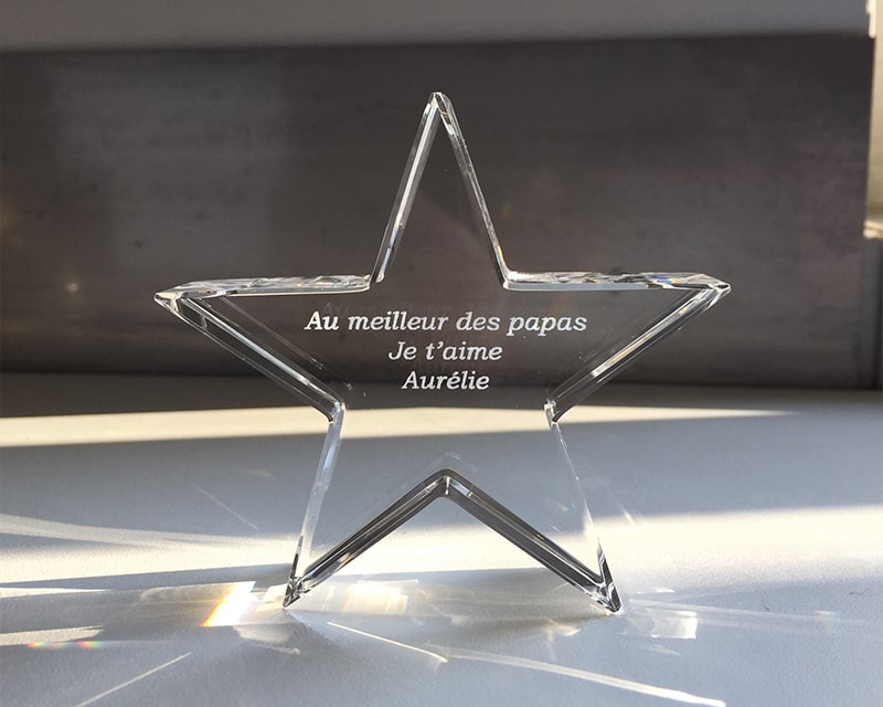 Trophée en verre étoile message
