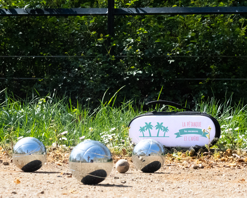 Sacoche de Pétanque personnalisable avec option Triplette de boules de pétanque - Collection Été Palmier