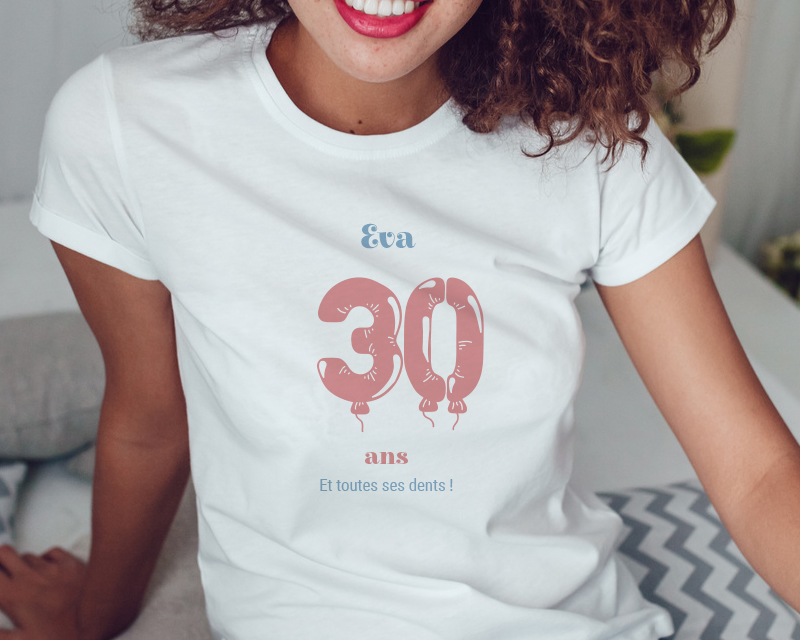 T-shirt Blanc Femme Personnalisable - Collection ballons d'anniversaire