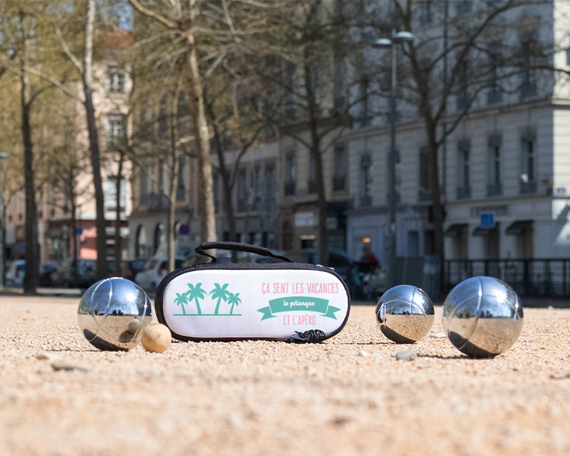 Sacoche de Pétanque personnalisable avec option Triplette de boules de pétanque - Collection Été Palmier