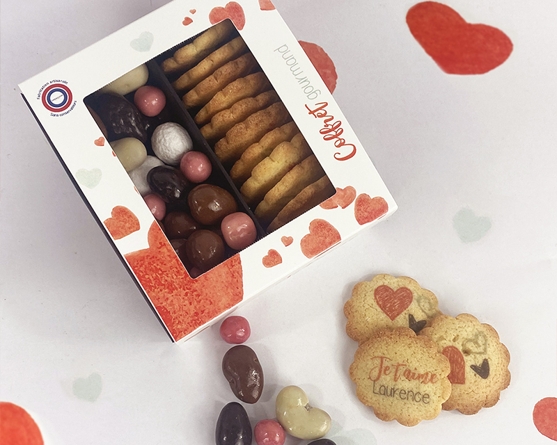 Coffret gourmand biscuits et chocolats Personnalisables - Amour