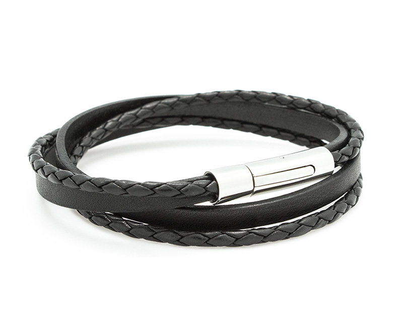 Bracelet personnalisable mix cuir - Marron ou noir