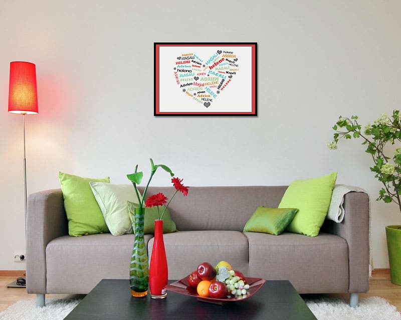 Affiche Coeur Multi-Prénoms Red