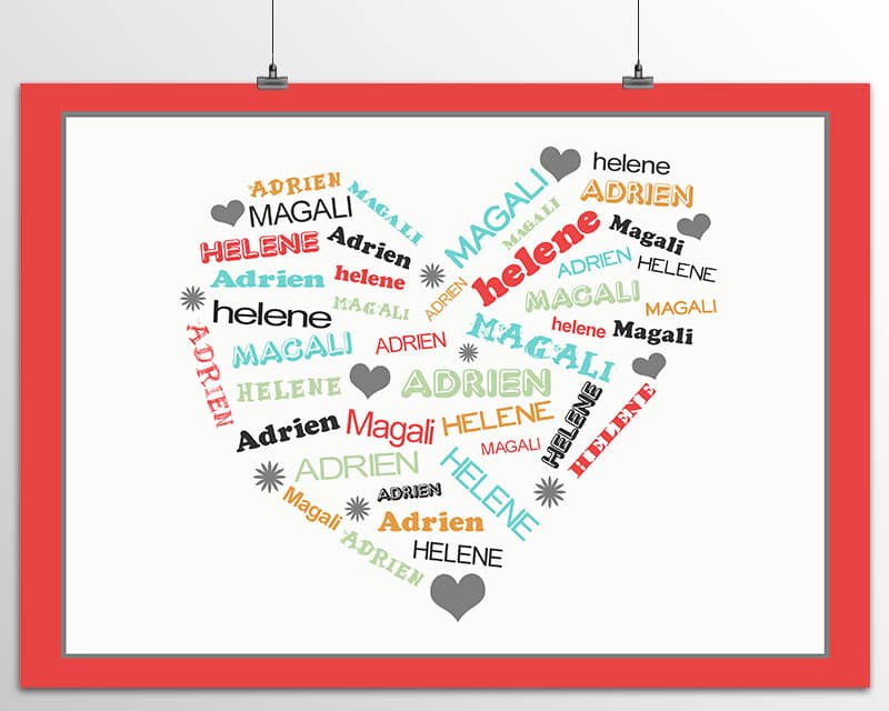 Affiche Coeur Multi-Prénoms Red