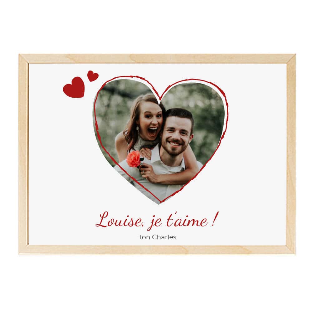 Affiche personnalisable avec son cadre en bois - Coeur photo