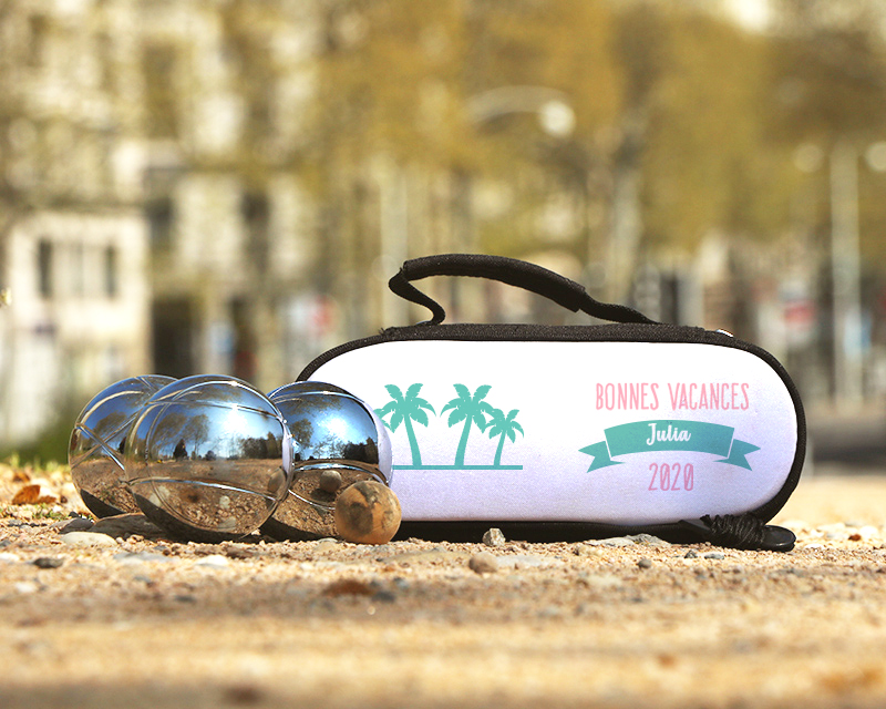 Sacoche de Pétanque personnalisable avec option Triplette de boules de pétanque - Collection Été Palmier