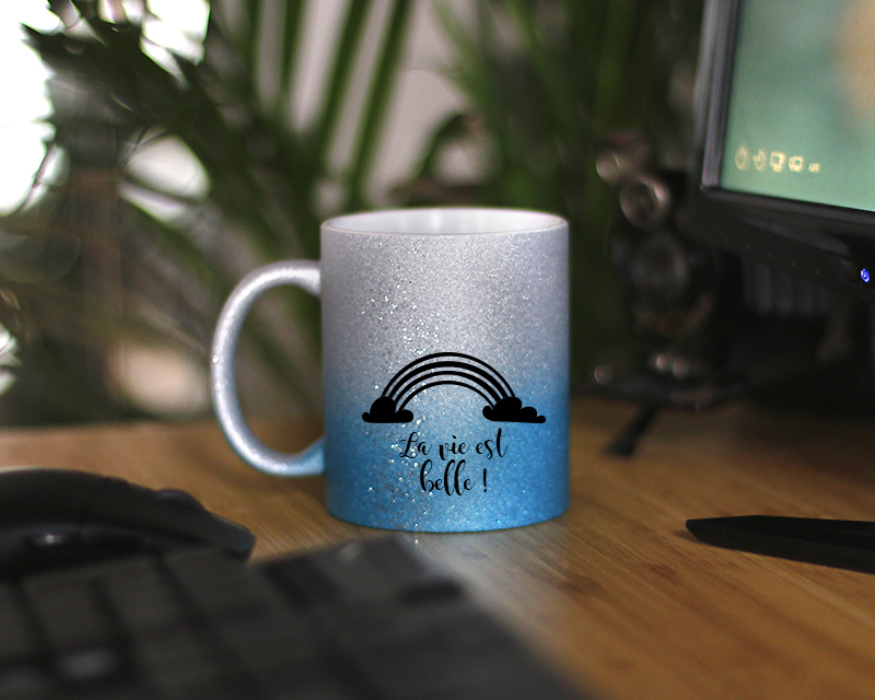 Mug à paillettes personnalisé - Doré ou Bleu argent - Licorne