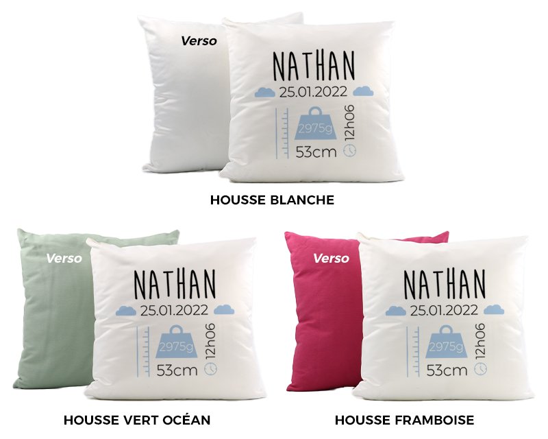 Coussin personnalisé - Naissance Bleu