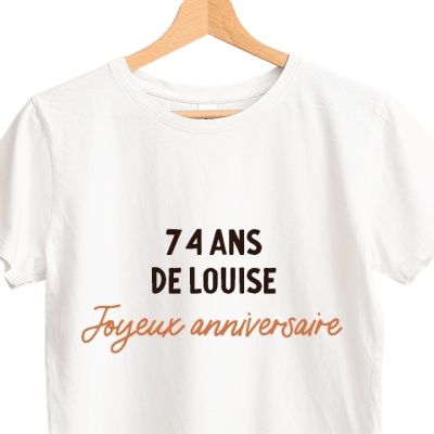 T-shirt blanc avec message femme 74 ans
