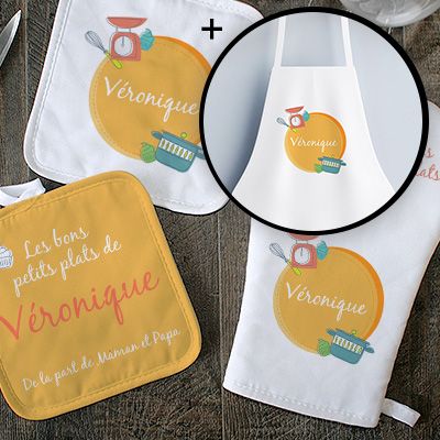 Kit Cuisine- Gant, Maniques et Tablier Personnalisables - Bon petit Plat
