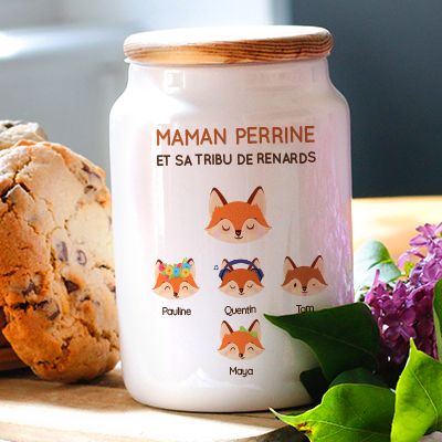 Pot à biscuits personnalisé - Maman Renard et sa meute