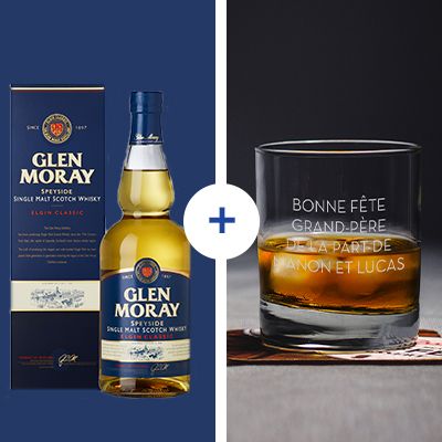 Bouteille de whisky Glen Moray - Avec un verre personnalisé