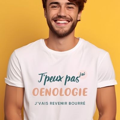 Tee shirt personnalisé homme - J'peux pas j'ai oenologie