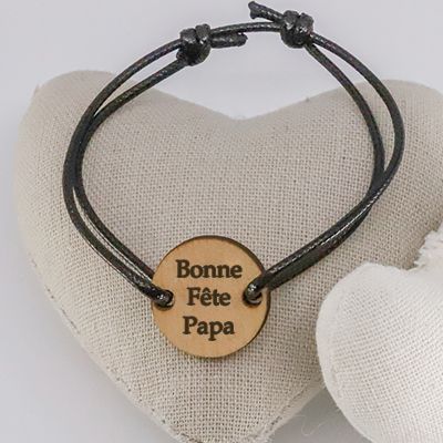 Bracelet cordon avec médaille personnalisée en bois