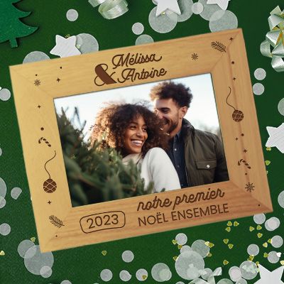 Cadre photo en bois personnalisé - Premier Noël ensemble