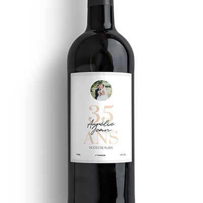 Bouteille de vin personnalisée anniversaire de mariage - Noces de Rubis
