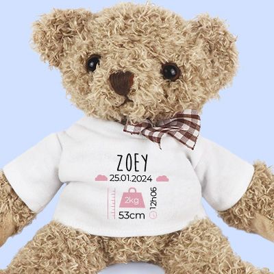 Ourson personnalisé Naissance - Rose