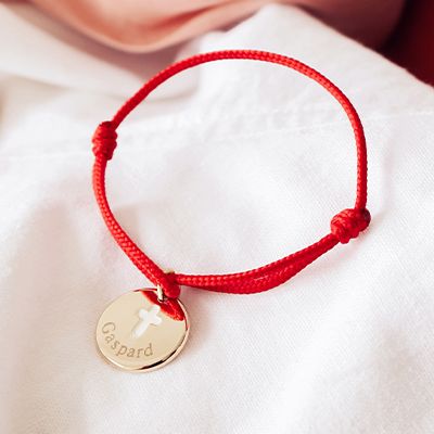 Bracelet médaille baptême personnalisé en plaqué or - Croix