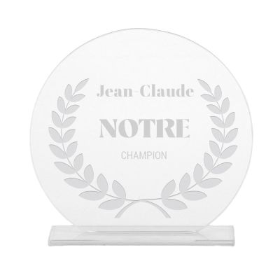 Trophée en verre personnalisé pour un Jean-Claude