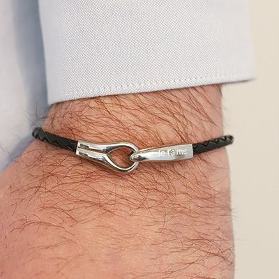 Idées Cadeaux pour la Fête des Pères : Bracelet Papa Homme Cuir Tressé avec  Gravure