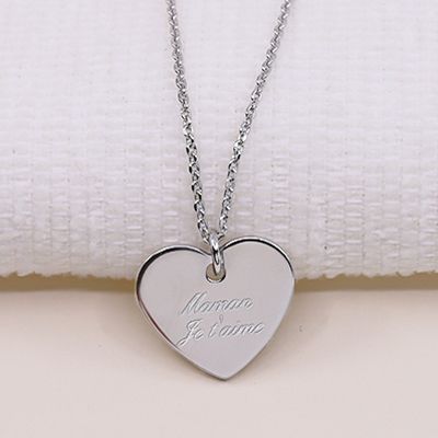 Collier Coeur gravé Message d'amour en argent véritable