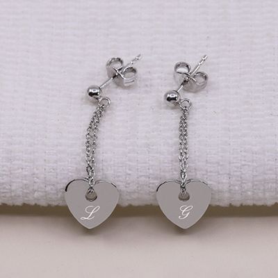 Boucles d'Oreilles Coeur gravé en Argent véritable