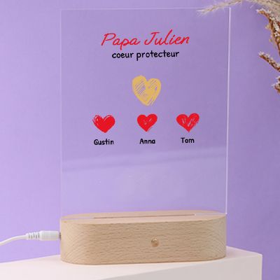 Lampe 3D personnalisée - Papa et ses petits coeurs