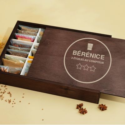 Grand coffret d'épices gravé "Chef étoilé" - 36 épices du monde