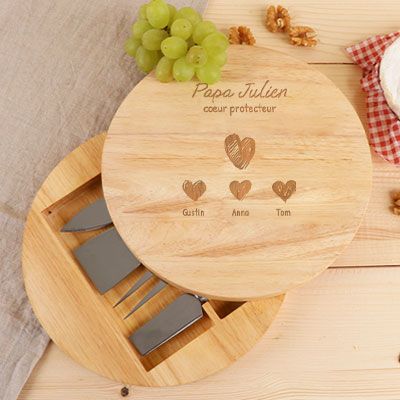 Set à fromage personnalisé - Papa et ses petits coeurs
