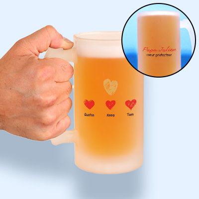 Chope de bière personnalisée - Papa et ses petits coeurs