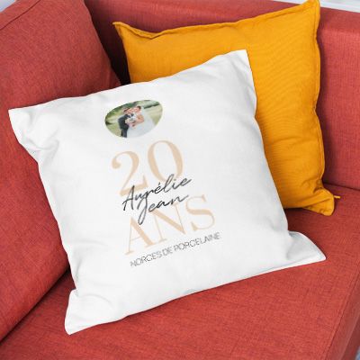 Coussin personnalisé anniversaire de mariage - Noces de Porcelaine