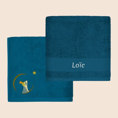 Serviette personnalisée brodée pour enfant - Laton Pétrole