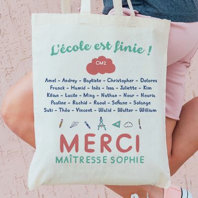 Tote bag Personnalisable - L'école est finie - 100% coton naturel