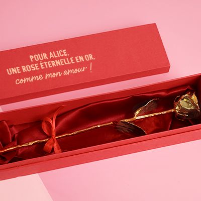 Grande rose en or dans son écrin personnalisable - Texte