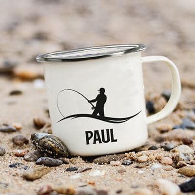 Mug émaillé personnalisé prénom - Pêcheur