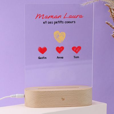 Lampe 3D personnalisée - Maman et ses petits coeurs