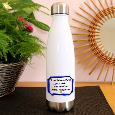 Gourde isotherme en inox personnalisable - Merci Maîtresse, Maître et ATSEM