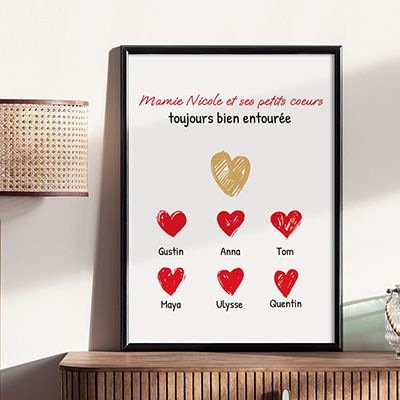 Affiche personnalisée - Mamie et ses petits coeurs