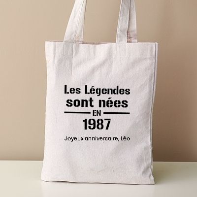 Tote bag personnalisé - Les Légendes sont nées en 1987