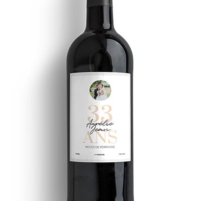 Bouteille de vin personnalisée anniversaire de mariage - Noces de Porphyre