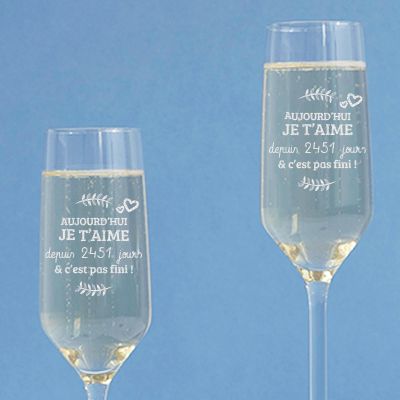 Flûtes à champagne personnalisées couple - Aujourd'hui je t'aime depuis