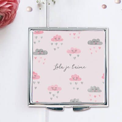 Miroir de sac - Pluie de coeurs