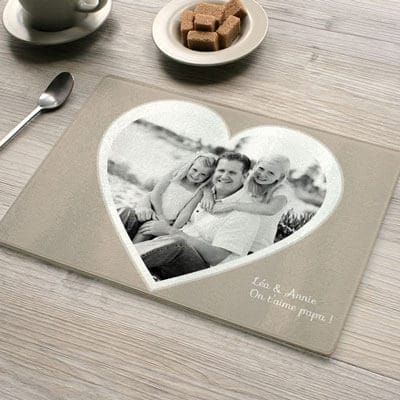 Planche à découper en verre personnalisée - Coeur Photo
