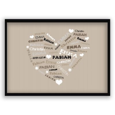 Affiche personnalisée prénoms - Coeur Famille