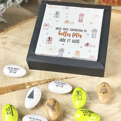 Coffret de dragées cœur caramel Personnalisable - Noël