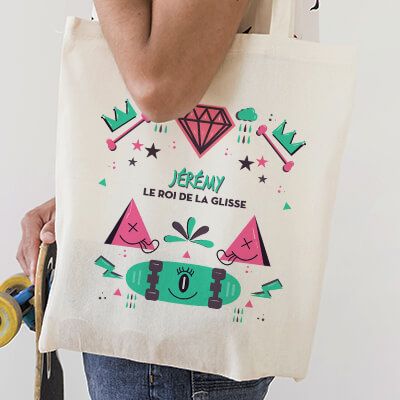 Tote bag Personnalisable - Skateboard - 100% coton naturel