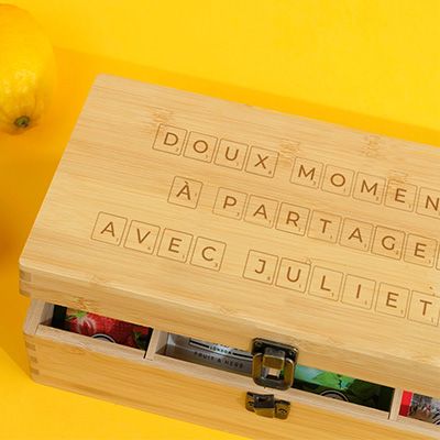 Boîte à thé gravée personnalisée - Scrabble