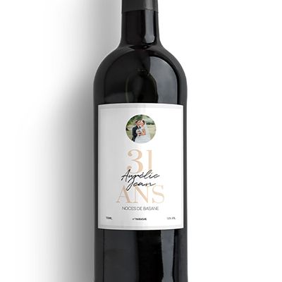 Bouteille de vin personnalisée anniversaire de mariage - Noces de Basane