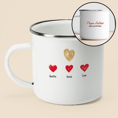 Mug personnalisé émaillé - Papa et ses petits coeurs